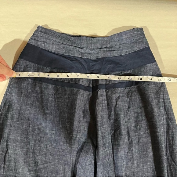 eShakti Blue Chambray Wide-Leg Pants with Dark Blue Waist Accents - Picture 12 of 14